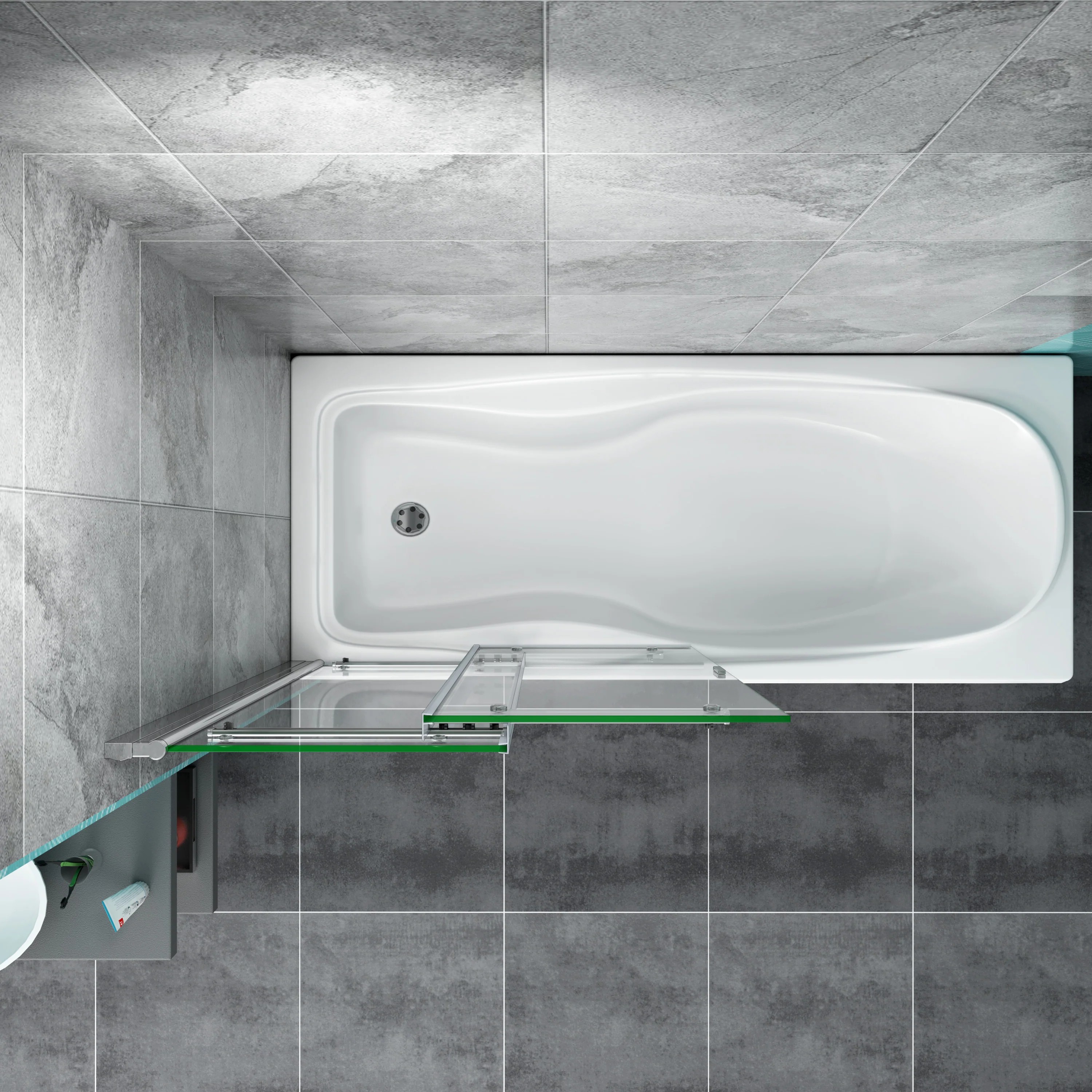 Sliding Bath Screen Fixed Pivot Shower Doors Double Panels - Image 3