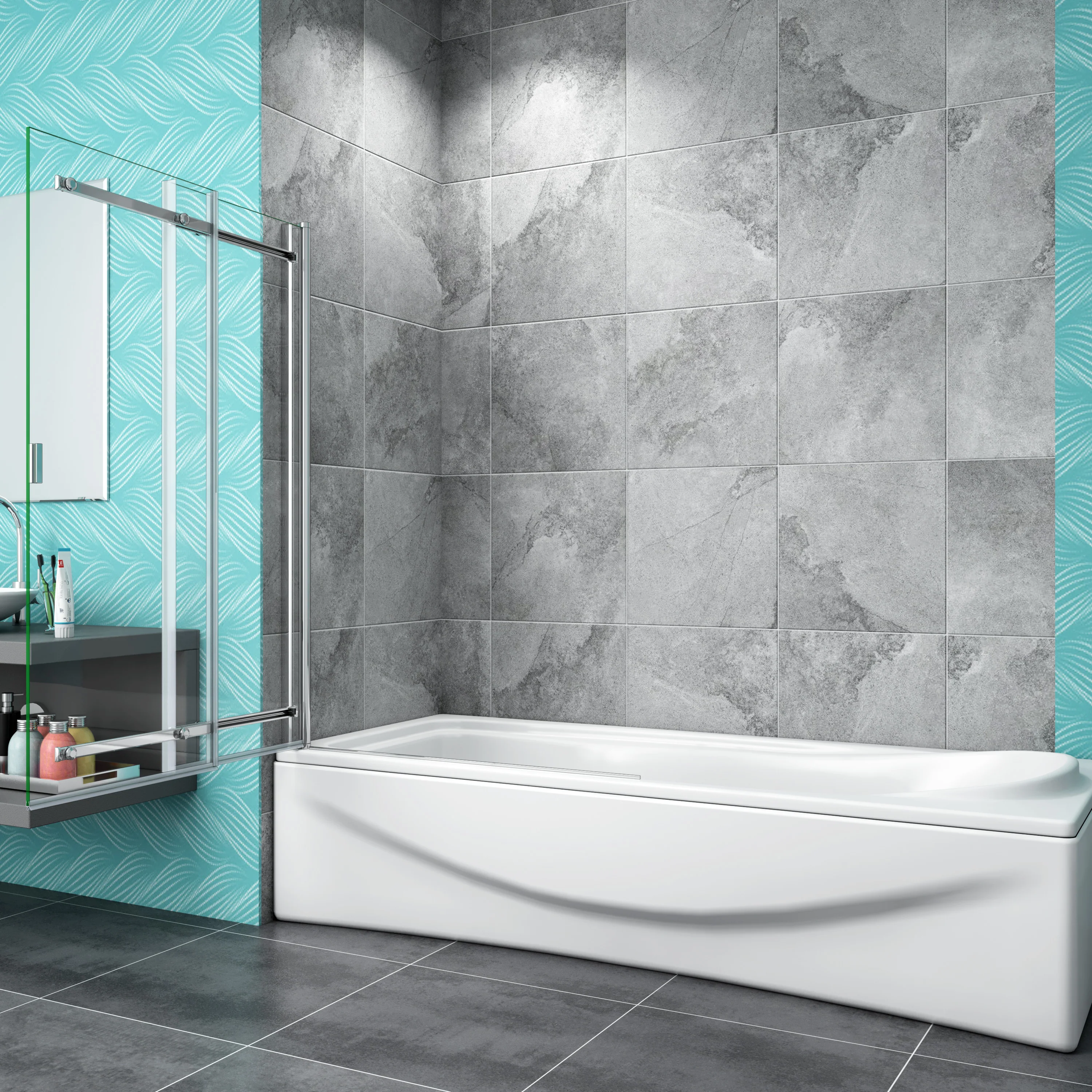 Sliding Bath Screen Fixed Pivot Shower Doors Double Panels - Image 8