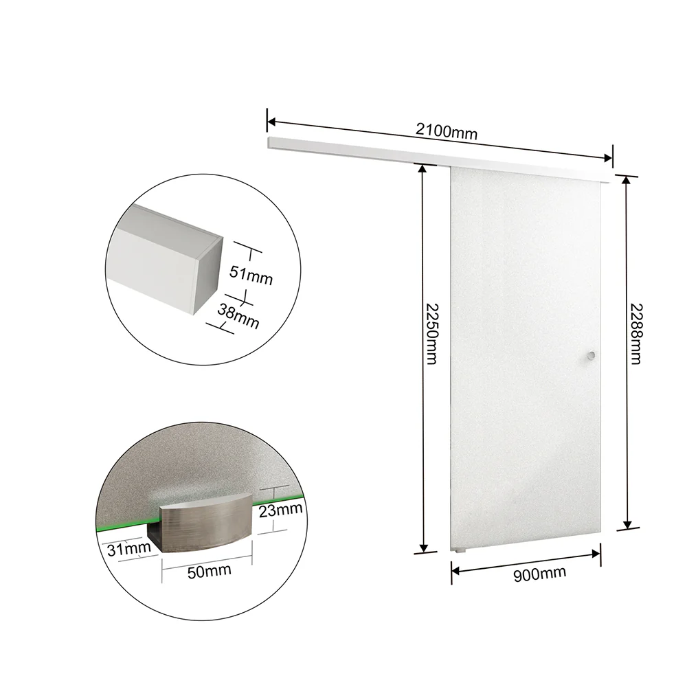 Bedroom Sliding Door Indoor 8mm Glass Soft close Frosted Glass Door - Image 7
