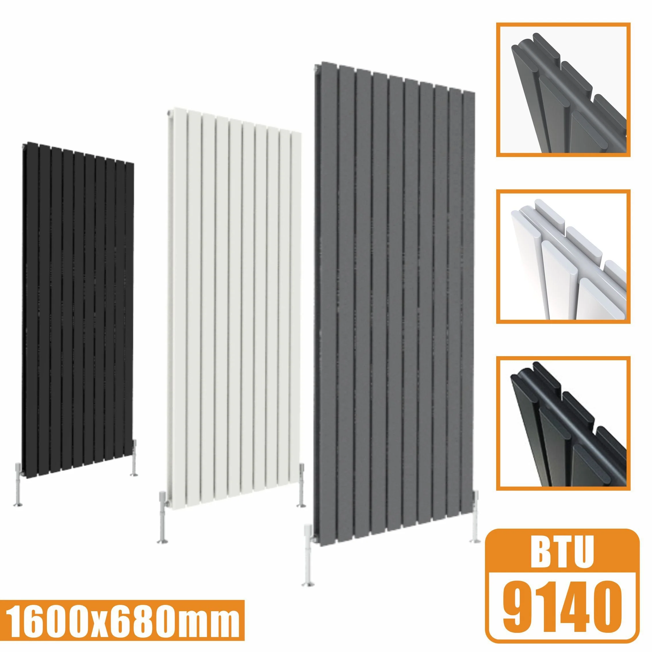 SKY Tall Vertical Flat Panel Black/Anthracite/White Central Heating Radiator - Image 16