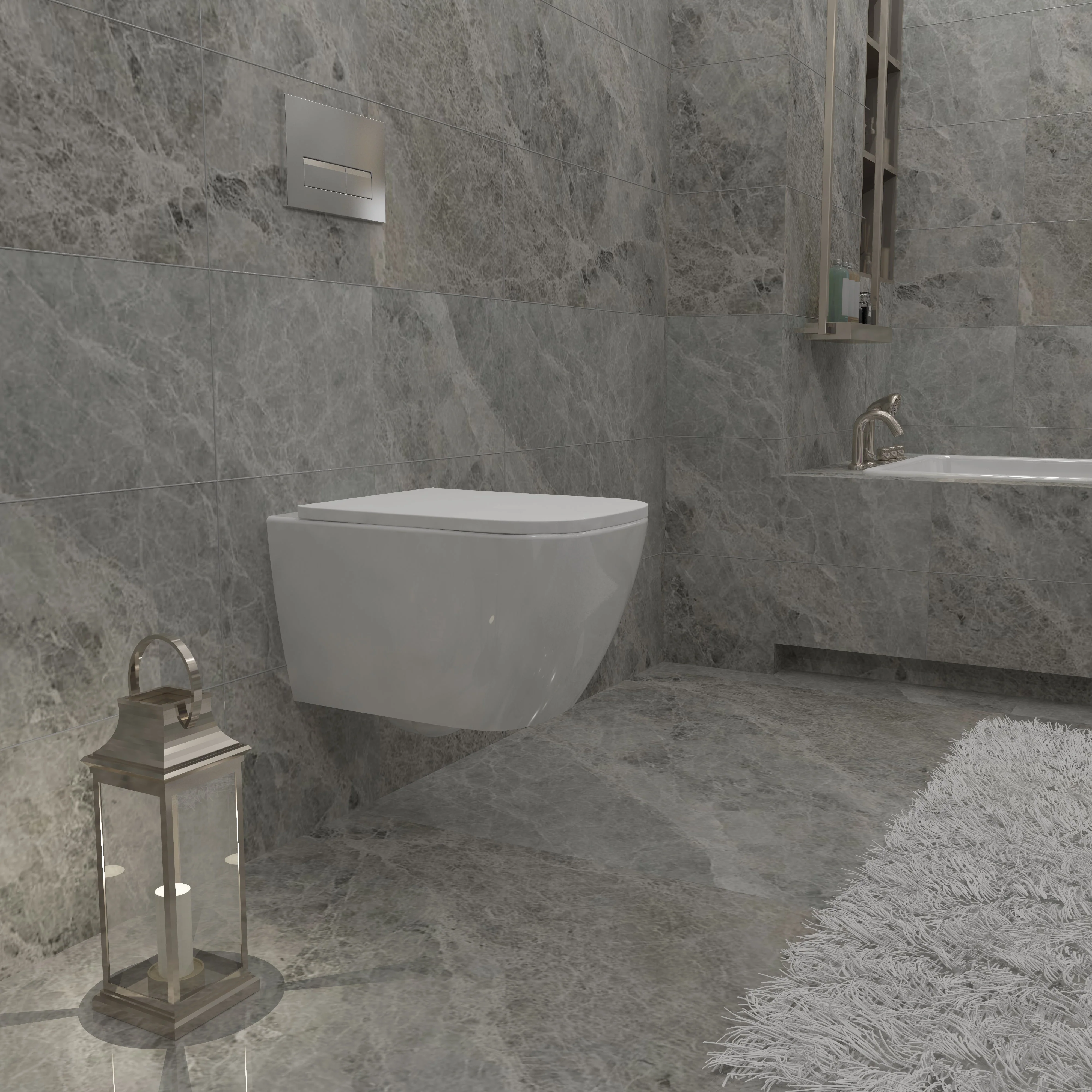 SKY Rimless Wall Hung Toilet UF Soft Close Seat Square WC Pan - Image 3