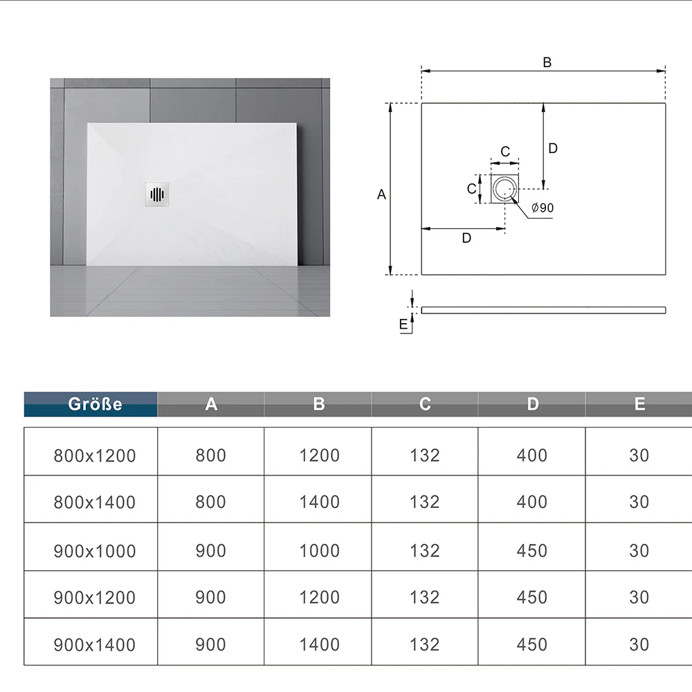 Slate Effect White Rectangle Shower Stone Tray - Image 3