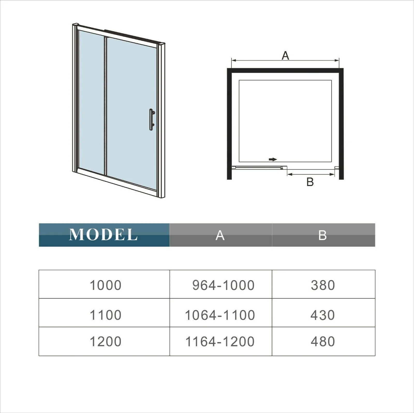 SKY Black Sliding Shower Door Single 8mm NANO Glass 195cm - Image 3