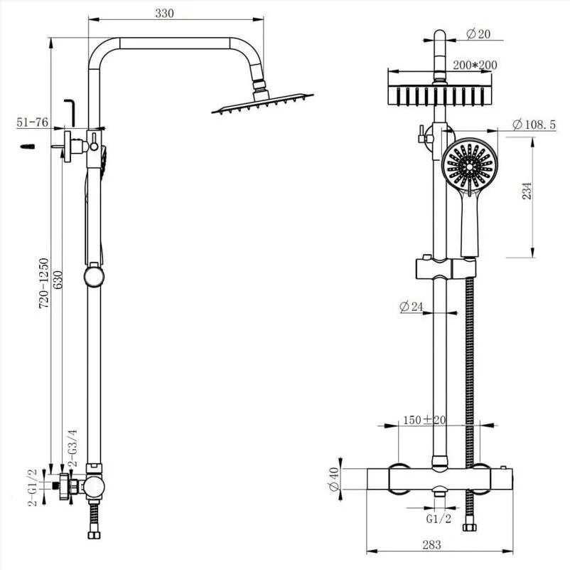 Thermostatic Bath Shower Mixer Chrome & Black Set - Image 5