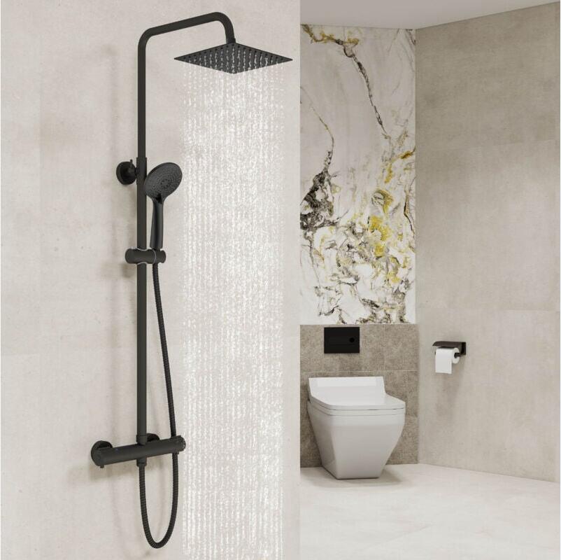 Thermostatic Bath Shower Mixer Chrome & Black Set - Image 6