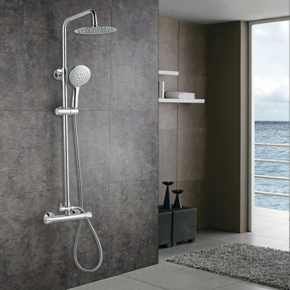 Thermostatic Bath Shower Mixer Twin-lever Large Round&Square Bar Set Chrome