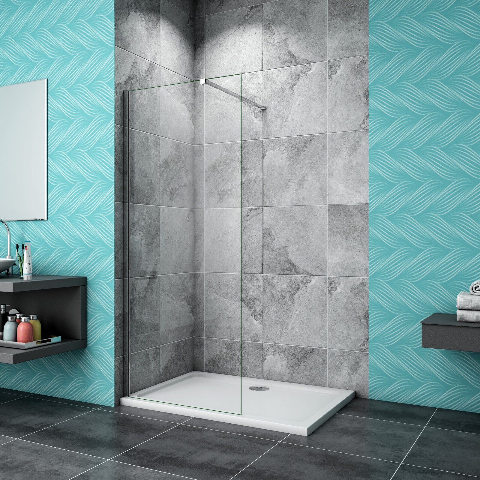 Walk In Wet Room Shower Screen Optional Flipper Enclosure NANO Easy Clean Glass - Image 11