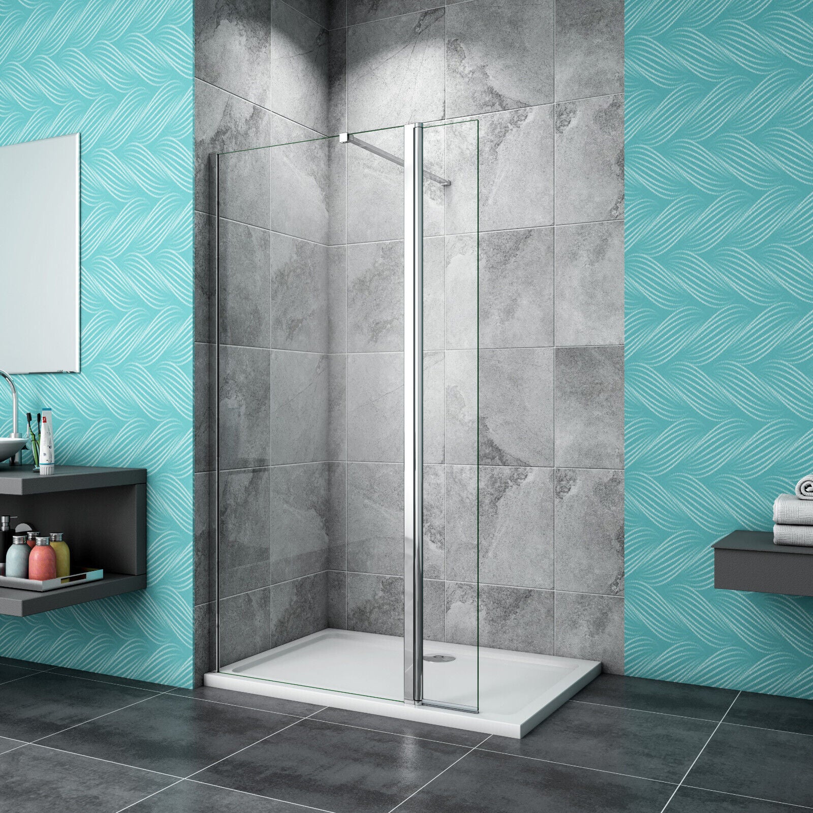Walk In Wet Room Shower Screen Optional Flipper Enclosure NANO Easy Clean Glass - Image 2